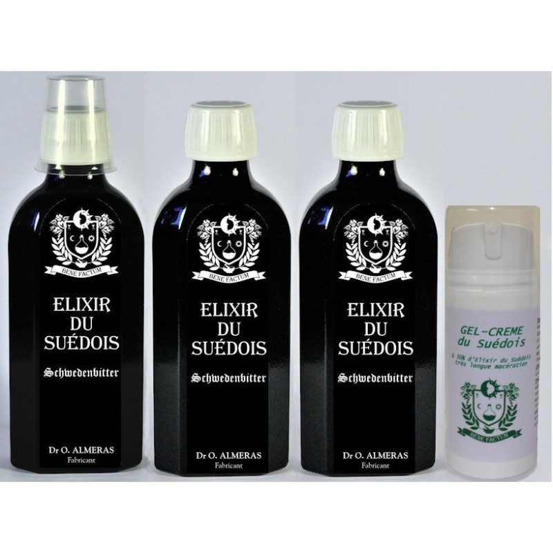 LOT: 1 gel-crème + 3 flacons d'Elixir standard LOT: 1 gel-crème + 3 flacons d'Elixir standard