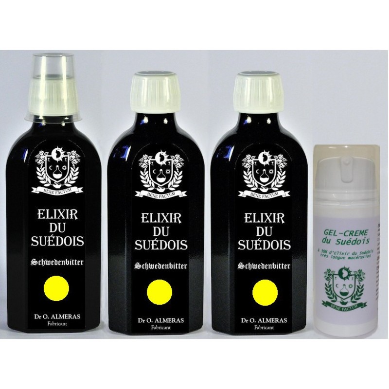 LOT: 1 gel-crème + 3 flacons d'Elixir sans camphre